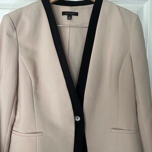 Like NEW Ann Taylor Beige Blazer Jacket with Black Trim 14